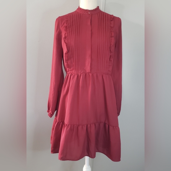J. Crew Mercantile Long Sleeve High Neck Burgundy Dress - Picture 2 of 12
